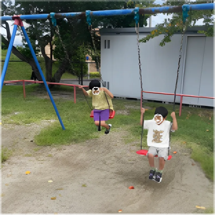 明野うぐいす公園のブランコで遊んでいる写真